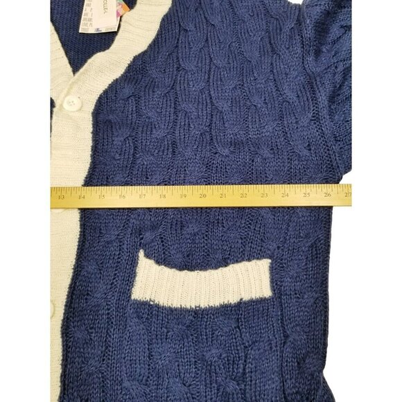 LuLaRoe NWT Womens Cable Knit‎ Cardigan Sweater L Blue White Preppy Academia - Picture 8 of 8